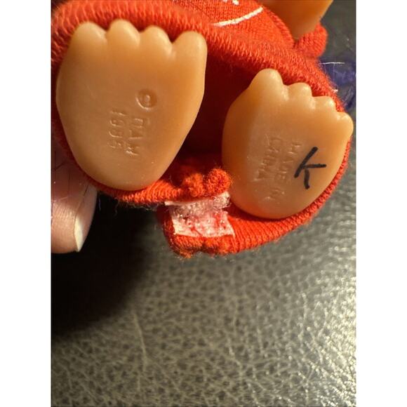 Vintage DAM Mini Troll Doll 1985 Pink Cheeks Purple Hair Red Long shirt I Love U - Picture 5 of 5